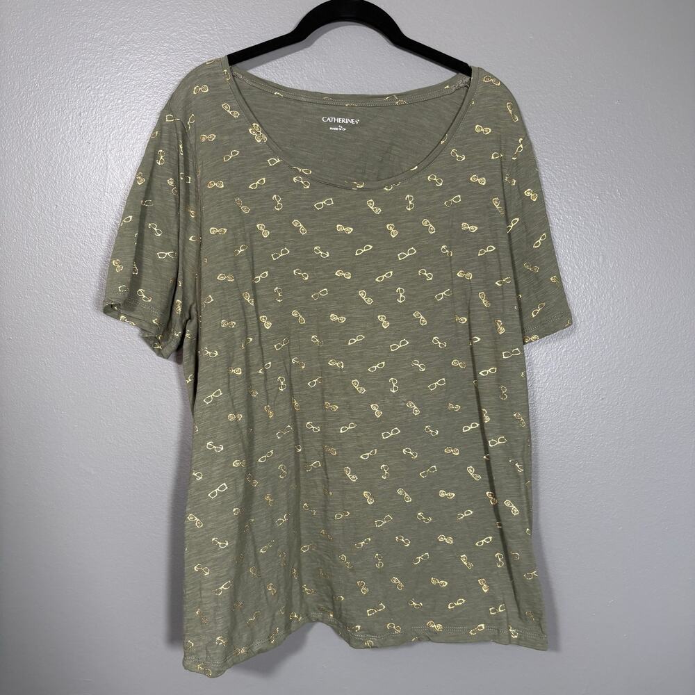 Catherines Army Green & Gold Glasses Novelty T-Shirt - 0X - Women's Plus Size